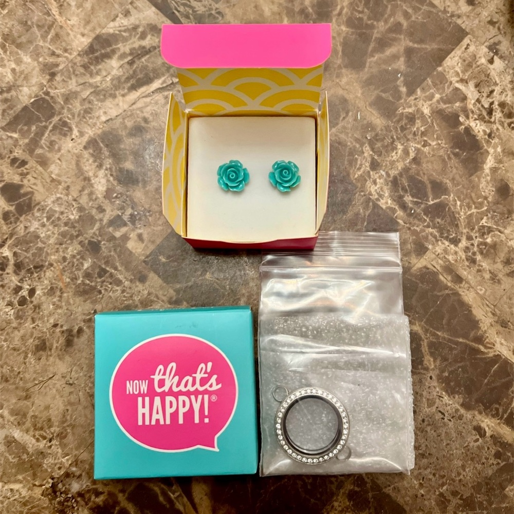 Lot of New Origami Owl Earrings and Locket